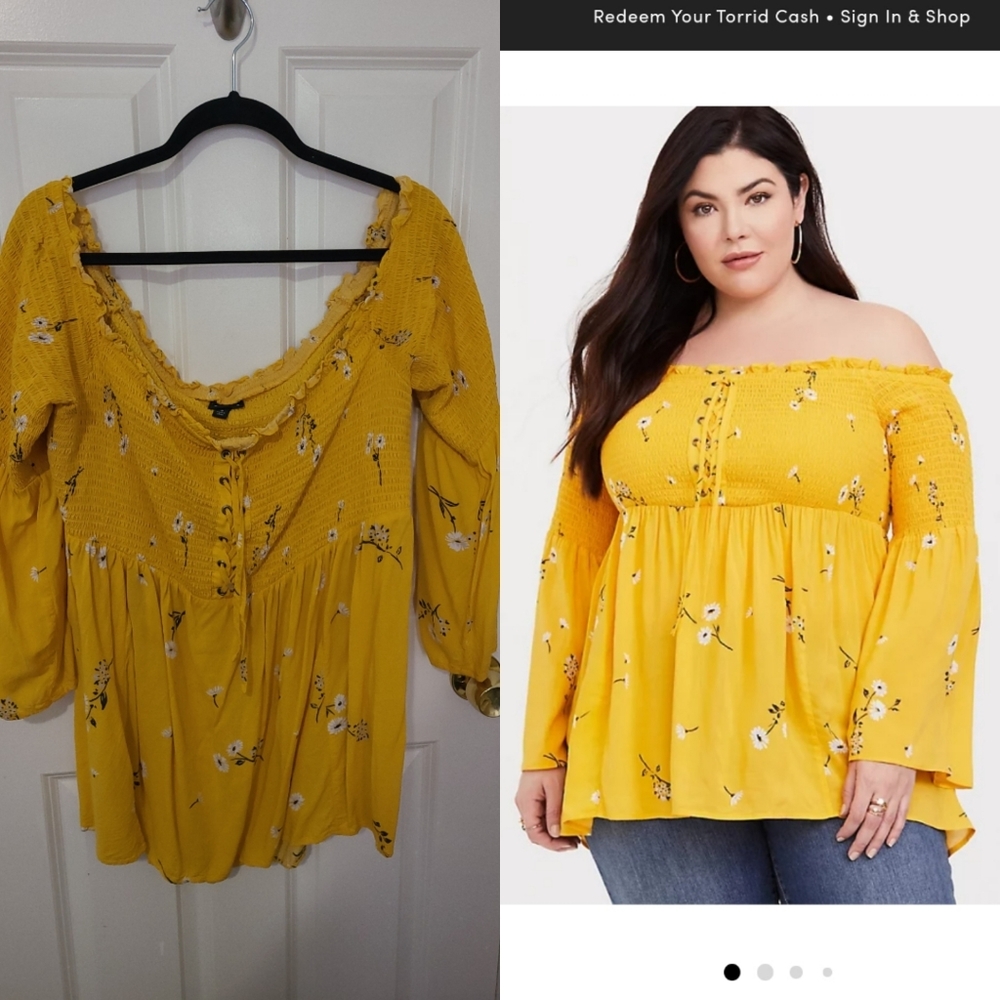 Off the shoulder yellow blouse